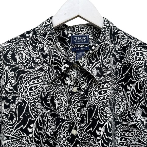 CHAPS Womens Shirt Plus Size 3X Black White Paisley Cotton Button Up Top No Iron - Picture 2 of 8